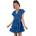 Sky Night Moon Clouds Crescent Flutter Sleeve Wrap Dress