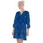 Sky Night Moon Clouds Crescent Open Neck Shift Dress