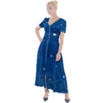 Sky Night Moon Clouds Crescent Button Up Short Sleeve Maxi Dress