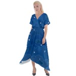 Sky Night Moon Clouds Crescent Cross Front Sharkbite Hem Maxi Dress