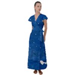 Sky Night Moon Clouds Crescent Flutter Sleeve Maxi Dress