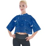 Sky Night Moon Clouds Crescent Mock Neck T-Shirt