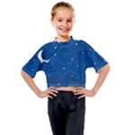 Sky Night Moon Clouds Crescent Kids Mock Neck T-Shirt