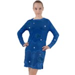 Sky Night Moon Clouds Crescent Long Sleeve Hoodie Dress