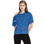 Sky Night Moon Clouds Crescent One Shoulder Cut Out T-Shirt
