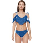 Sky Night Moon Clouds Crescent Ruffle Edge Tie Up Bikini Set	