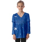 Sky Night Moon Clouds Crescent Kids  V Neck Casual Top
