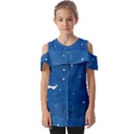 Sky Night Moon Clouds Crescent Fold Over Open Sleeve Top