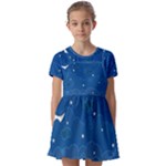 Sky Night Moon Clouds Crescent Kids  Short Sleeve Pinafore Style Dress
