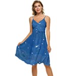 Sky Night Moon Clouds Crescent Sleeveless Tie Front Chiffon Dress