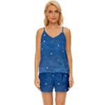 Sky Night Moon Clouds Crescent V-Neck Satin Pajamas Set