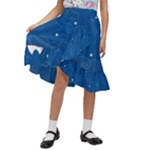 Sky Night Moon Clouds Crescent Kids  Ruffle Flared Wrap Midi Skirt