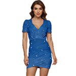 Sky Night Moon Clouds Crescent Low Cut Cap Sleeve Mini Dress