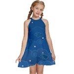 Sky Night Moon Clouds Crescent Kids  Halter Collar Waist Tie Chiffon Dress