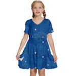 Sky Night Moon Clouds Crescent Kids  Short Sleeve Tiered Mini Dress