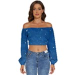 Sky Night Moon Clouds Crescent Long Sleeve Crinkled Weave Crop Top