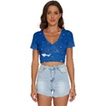 Sky Night Moon Clouds Crescent V-Neck Crop Top