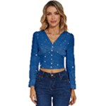 Sky Night Moon Clouds Crescent Long Sleeve V-Neck Top