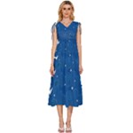Sky Night Moon Clouds Crescent V-Neck Drawstring Shoulder Sleeveless Maxi Dress