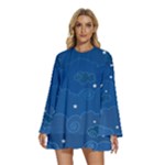 Sky Night Moon Clouds Crescent Round Neck Long Sleeve Bohemian Style Chiffon Mini Dress