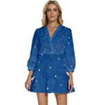 Sky Night Moon Clouds Crescent V-Neck Placket Mini Dress