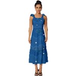 Sky Night Moon Clouds Crescent Tie-Strap Tiered Midi Chiffon Dress
