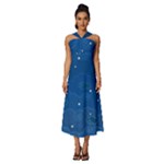 Sky Night Moon Clouds Crescent Sleeveless Cross Front Cocktail Midi Chiffon Dress