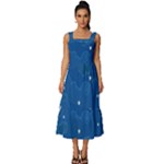Sky Night Moon Clouds Crescent Square Neckline Tiered Midi Dress