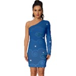 Sky Night Moon Clouds Crescent Long Sleeve One Shoulder Mini Dress