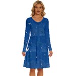 Sky Night Moon Clouds Crescent Long Sleeve Dress With Pocket