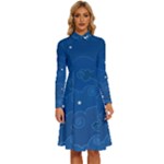 Sky Night Moon Clouds Crescent Long Sleeve Shirt Collar A-Line Dress