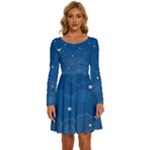 Sky Night Moon Clouds Crescent Long Sleeve Wide Neck Velvet Dress