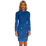 Sky Night Moon Clouds Crescent Long Sleeve Shirt Collar Bodycon Dress
