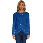 Sky Night Moon Clouds Crescent Long Sleeve Crew Neck Pullover Top