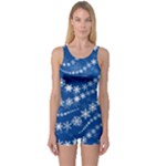 Snowflakes Winter Background One Piece Boyleg Swimsuit