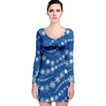 Snowflakes Winter Background Long Sleeve Velvet Bodycon Dress