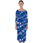 Snowflakes Winter Background Quarter Sleeve Midi Bodycon Dress