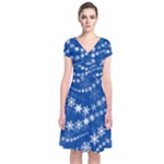 Snowflakes Winter Background Short Sleeve Front Wrap Dress