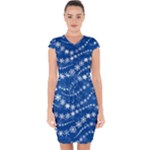 Snowflakes Winter Background Capsleeve Drawstring Dress 