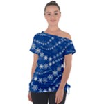 Snowflakes Winter Background Off Shoulder Tie-Up T-Shirt