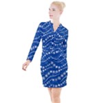 Snowflakes Winter Background Button Long Sleeve Dress