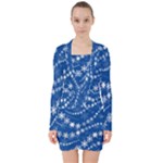 Snowflakes Winter Background V-neck Bodycon Long Sleeve Dress