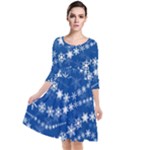 Snowflakes Winter Background Quarter Sleeve Waist Band Dress