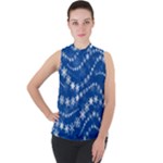 Snowflakes Winter Background Mock Neck Chiffon Sleeveless Top