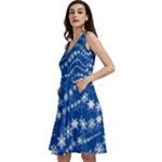 Snowflakes Winter Background Sleeveless V-Neck Skater Dress with Pockets