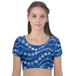 Snowflakes Winter Background Velvet Short Sleeve Crop Top 