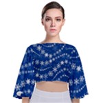 Snowflakes Winter Background Tie Back Butterfly Sleeve Chiffon Top