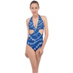 Snowflakes Winter Background Halter Front Plunge Swimsuit