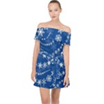 Snowflakes Winter Background Off Shoulder Chiffon Dress