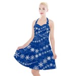 Snowflakes Winter Background Halter Party Swing Dress 